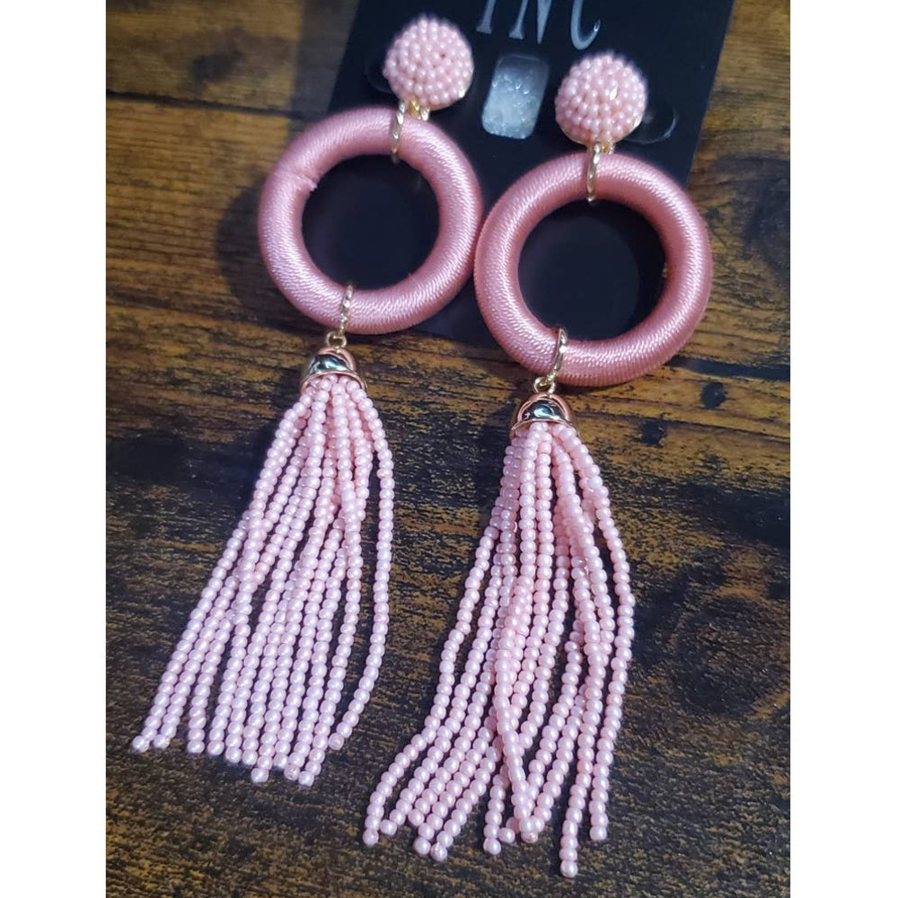 INC Gold-Tone Thread-Wrapped Ring & Seed Bead Tassel Statement Earrings